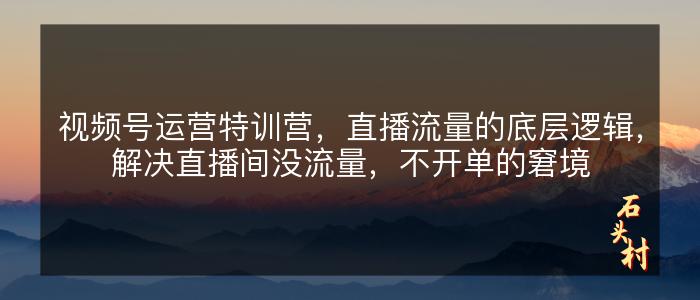 视频号运营特训营，直播流量的底层逻辑，解决直播间没流量，不开单的窘境