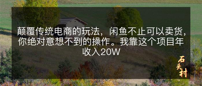 颠覆传统电商的玩法，闲鱼不止可以卖货，你绝对意想不到的操作。我靠这个项目年收入20W