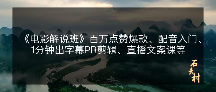 《电影解说班》百万点赞爆款、配音入门、1分钟出字幕PR剪辑、直播文案课等