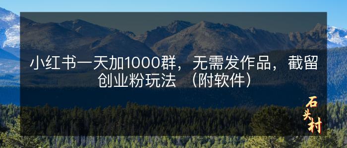 小红书一天加1000群，无需发作品，截留创业粉玩法 （附软件）