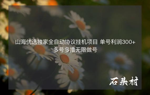 山海优选独家全自动协议挂机项目 单号利润300+多号多撸无限做号