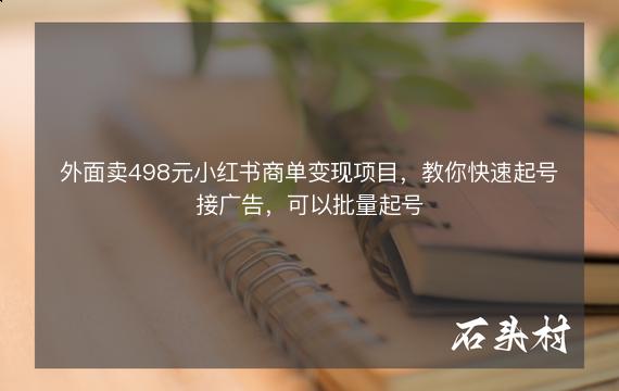 外面卖498元小红书商单变现项目，教你快速起号接广告，可以批量起号