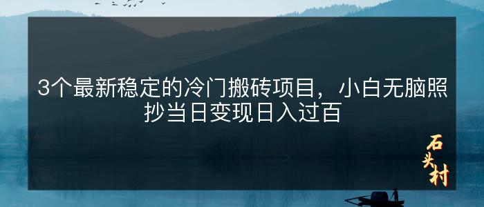 3个最新稳定的冷门搬砖项目，小白无脑照抄当日变现日入过百