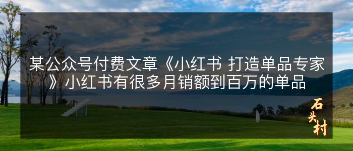 某公众号付费文章《小红书 打造单品专家》小红书有很多月销额到百万的单品