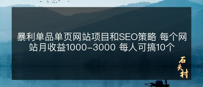 暴利单品单页网站项目和SEO策略 每个网站月收益1000-3000 每人可搞10个