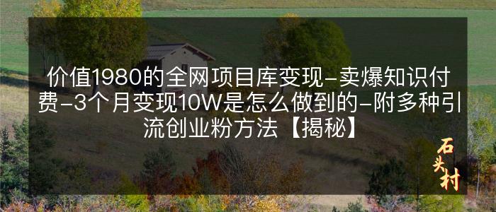 价值1980的全网项目库变现-卖爆知识付费-3个月变现10W是怎么做到的-附多种引流创业粉方法【揭秘】