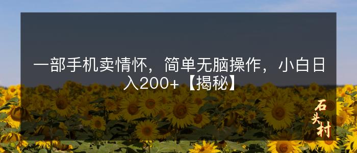 一部手机卖情怀，简单无脑操作，小白日入200+【揭秘】