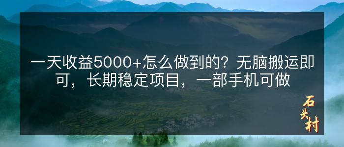 一天收益5000+怎么做到的？无脑搬运即可，长期稳定项目，一部手机可做