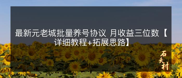 最新元老城批量养号协议 月收益三位数【详细教程+拓展思路】