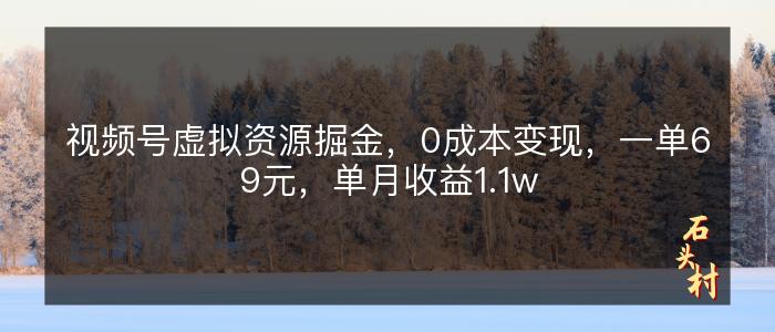 视频号虚拟资源掘金，0成本变现，一单69元，单月收益1.1w