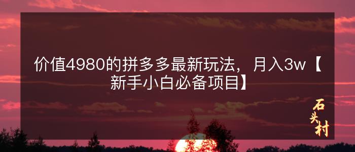 价值4980的拼多多最新玩法，月入3w【新手小白必备项目】