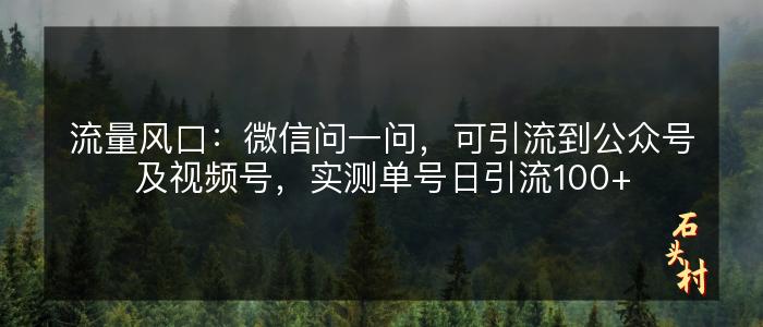 流量风口：微信问一问，可引流到公众号及视频号，实测单号日引流100+