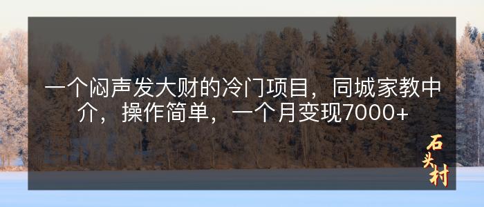 一个闷声发大财的冷门项目，同城家教中介，操作简单，一个月变现7000+