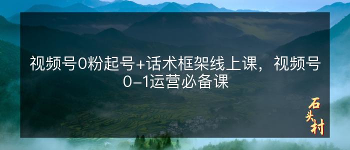 视频号0粉起号+话术框架线上课，视频号0-1运营必备课