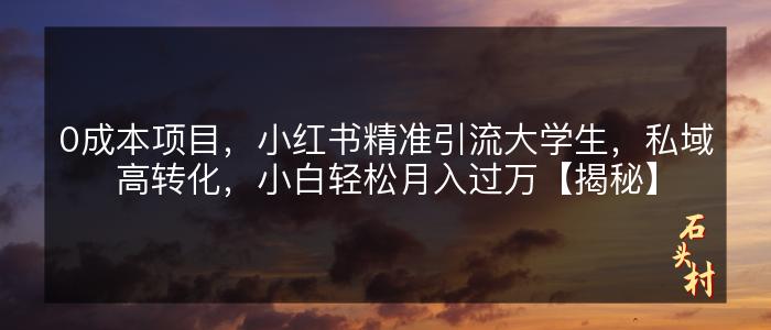 0成本项目，小红书精准引流大学生，私域高转化，小白轻松月入过万【揭秘】