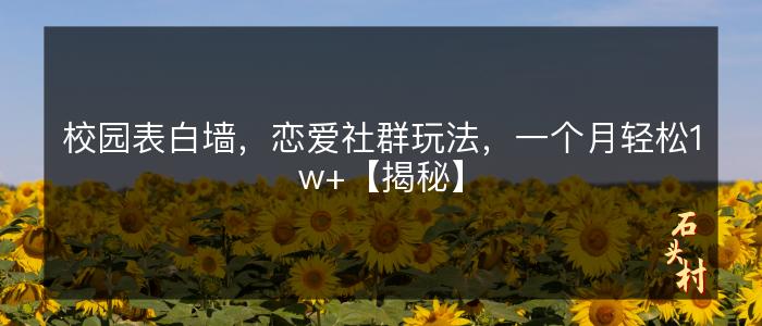 校园表白墙，恋爱社群玩法，一个月轻松1w+【揭秘】