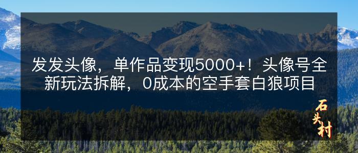 发发头像，单作品变现5000+！头像号全新玩法拆解，0成本的空手套白狼项目