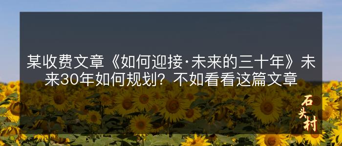 某收费文章《如何迎接·未来的三十年》未来30年如何规划？不如看看这篇文章