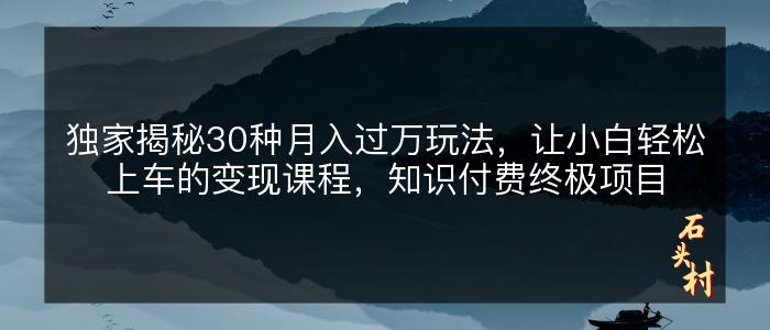 独家揭秘30种月入过万玩法，让小白轻松上车的变现课程，知识付费终极项目