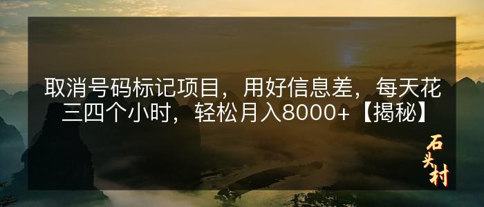 取消号码标记项目，用好信息差，每天花三四个小时，轻松月入8000+【揭秘】