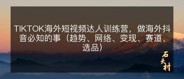 TIKTOK海外短视频达人训练营，做海外抖音必知的事（趋势、网络、变现、赛道、选品）