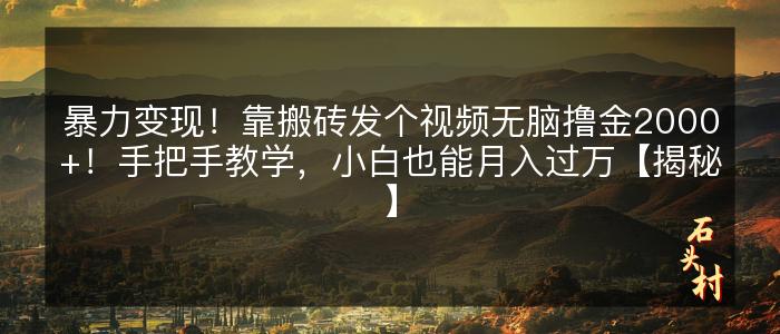 暴力变现！靠搬砖发个视频无脑撸金2000+！手把手教学，小白也能月入过万【揭秘】