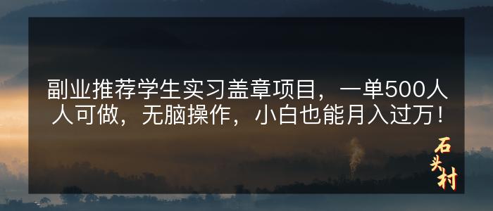 副业推荐学生实习盖章项目，一单500人人可做，无脑操作，小白也能月入过万！