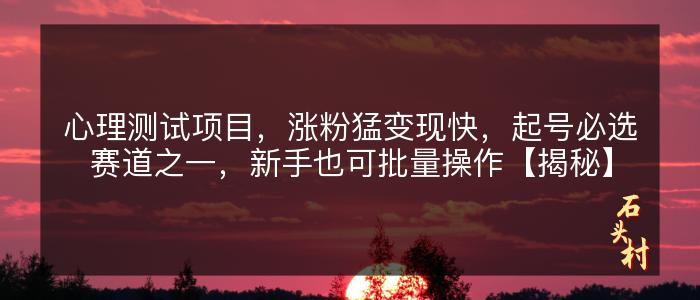 心理测试项目，涨粉猛变现快，起号必选赛道之一，新手也可批量操作【揭秘】