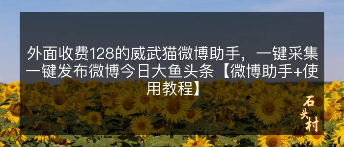 外面收费128的威武猫微博助手，一键采集一键发布微博今日大鱼头条【微博助手+使用教程】