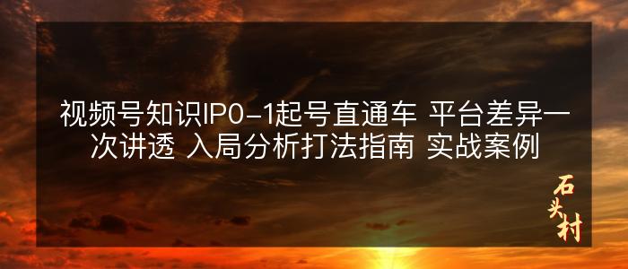 视频号知识IP0-1起号直通车 平台差异一次讲透 入局分析打法指南 实战案例