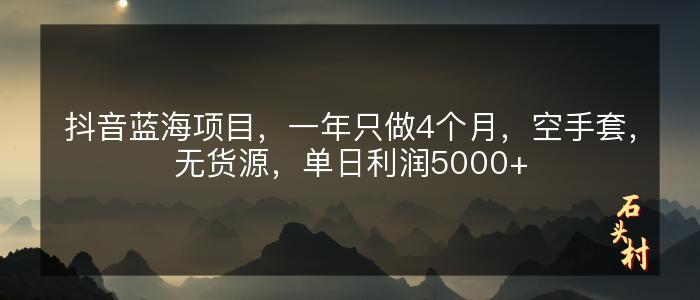 抖音蓝海项目，一年只做4个月，空手套，无货源，单日利润5000+