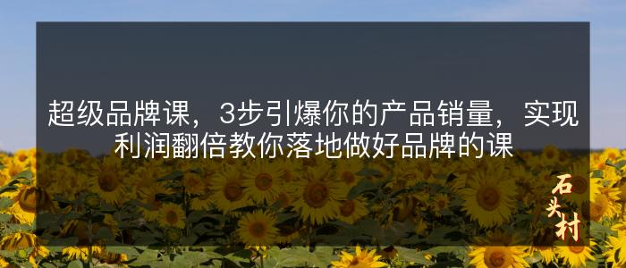 超级品牌课，3步引爆你的产品销量，实现利润翻倍教你落地做好品牌的课