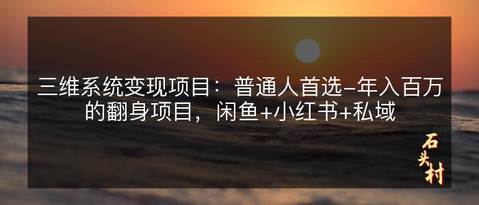 三维系统变现项目：普通人首选-年入百万的翻身项目，闲鱼+小红书+私域