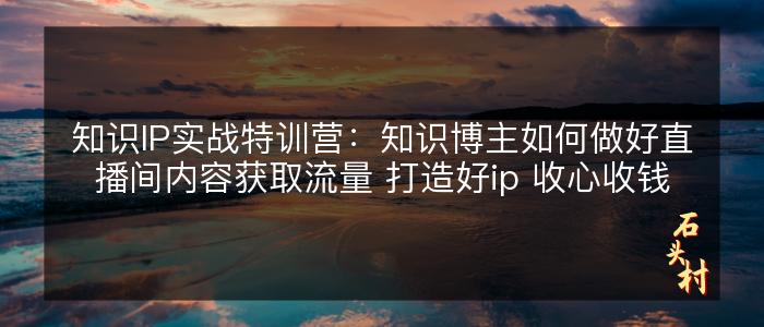 知识IP实战特训营：知识博主如何做好直播间内容获取流量 打造好ip 收心收钱