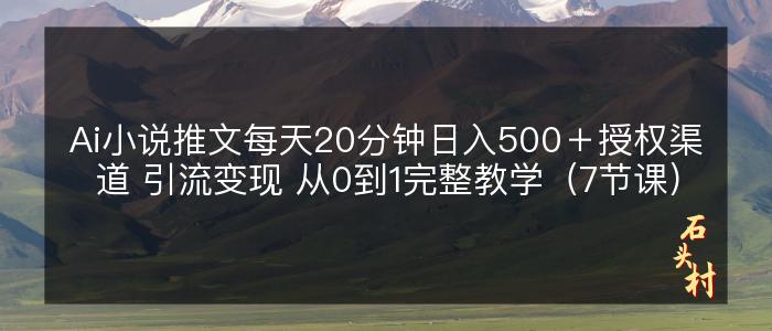Ai小说推文每天20分钟日入500＋授权渠道 引流变现 从0到1完整教学（7节课）