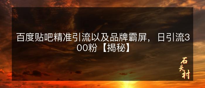 百度贴吧精准引流以及品牌霸屏，日引流300粉【揭秘】