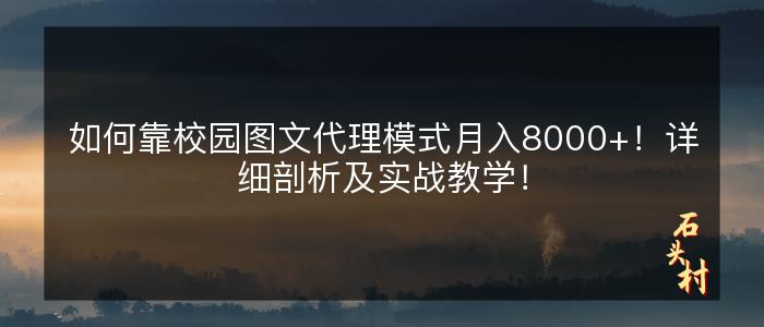如何靠校园图文代理模式月入8000+！详细剖析及实战教学！