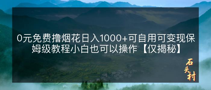 0元免费撸烟花日入1000+可自用可变现保姆级教程小白也可以操作【仅揭秘】