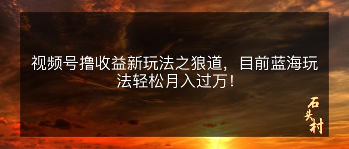 视频号撸收益新玩法之狼道，目前蓝海玩法轻松月入过万！