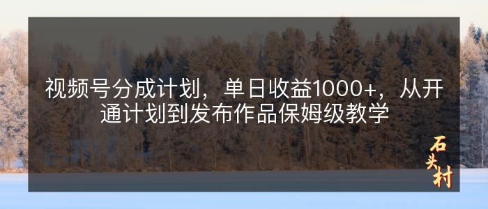 视频号分成计划，单日收益1000+，从开通计划到发布作品保姆级教学