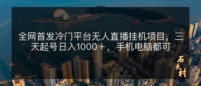 全网首发冷门平台无人直播挂机项目，三天起号日入1000＋，手机电脑都可