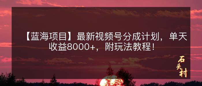 【蓝海项目】最新视频号分成计划，单天收益8000+，附玩法教程！