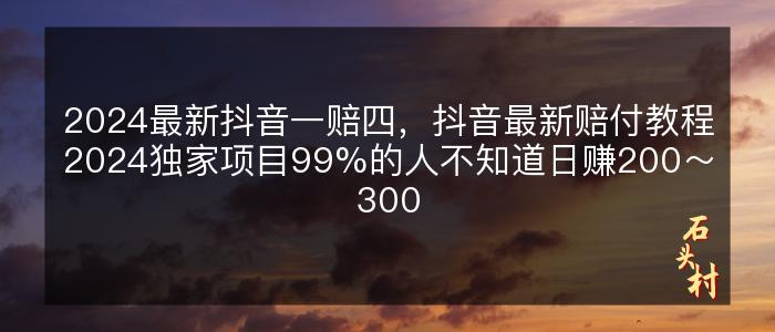 2024最新抖音一赔四，抖音最新赔付教程2024独家项目99%的人不知道日赚200～300