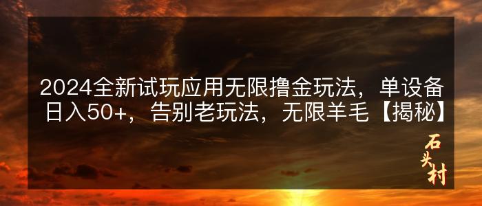 2024全新试玩应用无限撸金玩法，单设备日入50+，告别老玩法，无限羊毛【揭秘】
