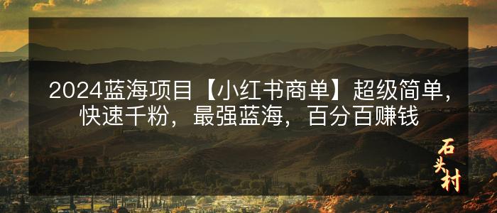 2024蓝海项目【小红书商单】超级简单，快速千粉，最强蓝海，百分百赚钱