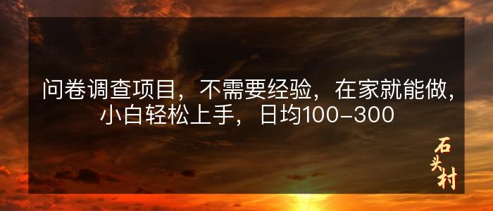 问卷调查项目，不需要经验，在家就能做，小白轻松上手，日均100-300