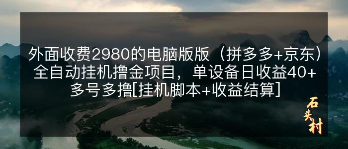 外面收费2980的电脑版版（拼多多+京东）全自动挂机撸金项目，单设备日收益40+多号多撸[挂机脚本+收益结算]