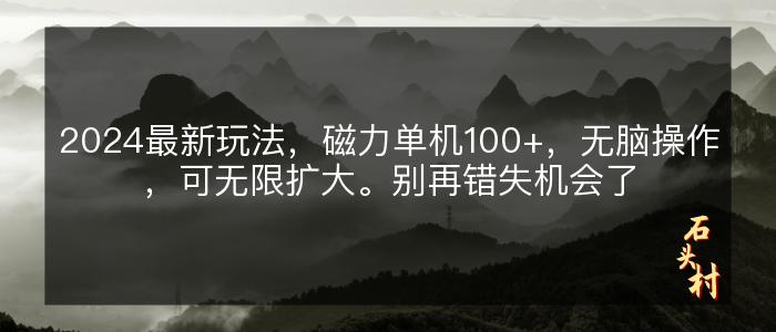 2024最新玩法，磁力单机100+，无脑操作，可无限扩大。别再错失机会了