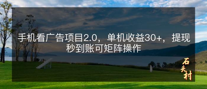 手机看广告项目2.0，单机收益30+，提现秒到账可矩阵操作