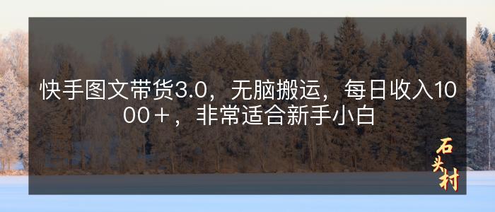 快手图文带货3.0，无脑搬运，每日收入1000＋，非常适合新手小白